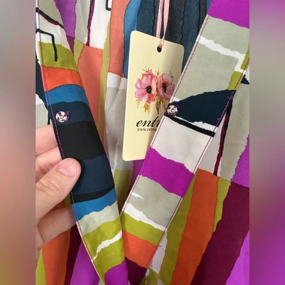 Entro Colorblock Mini Dress Large Lined Pockets V Neck Abstract Artsy - Picture 5 of 9